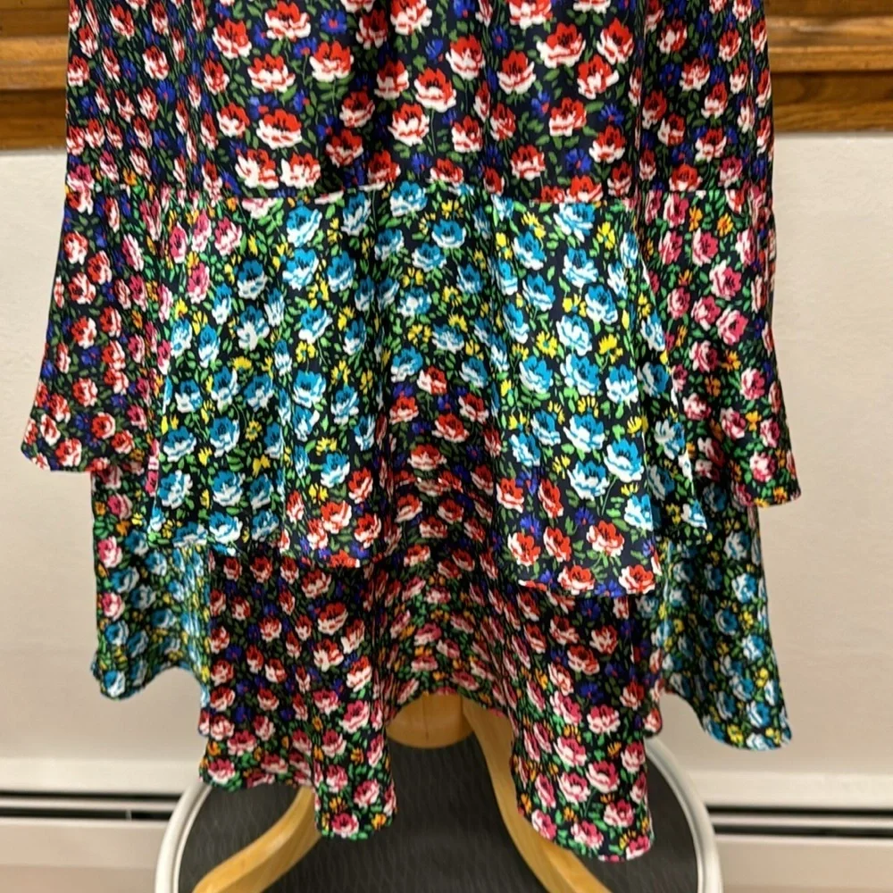 J. Crew Silk Blue Multi Color Floral Tiered Sleeveless Midi Dress Size 6